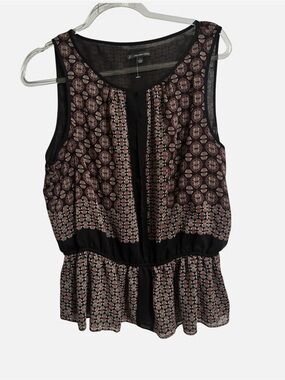 Adrianna Papell Black and Pink Sleeveless Patterned Peplum Camisole